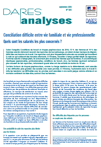 dares analyses conciliation vie familiale vie professionnelle