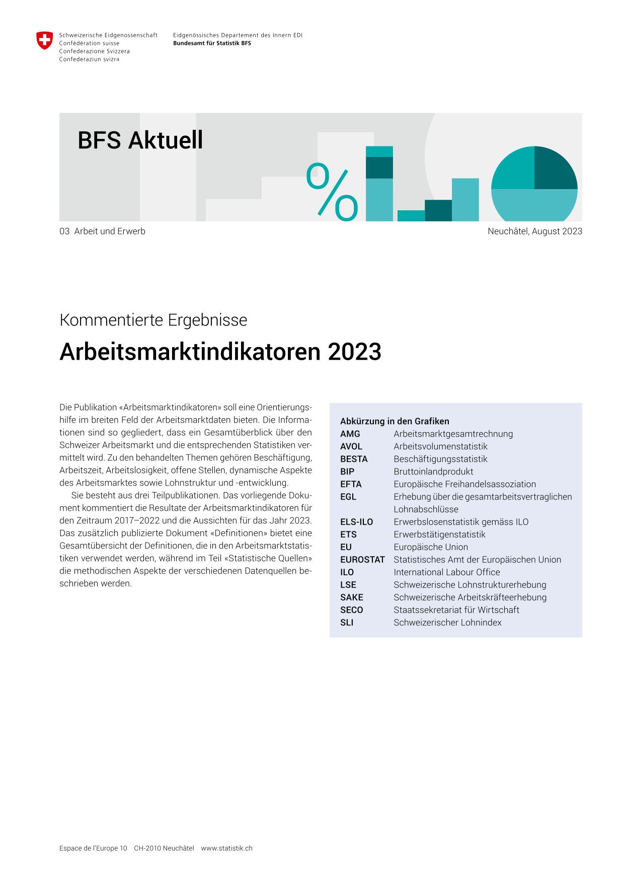 BFS Arbeitsmarktinidkatoren 2023