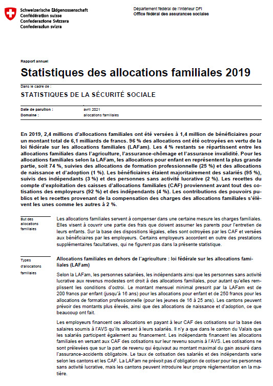 Statistik der Familienzulagen 2019 f